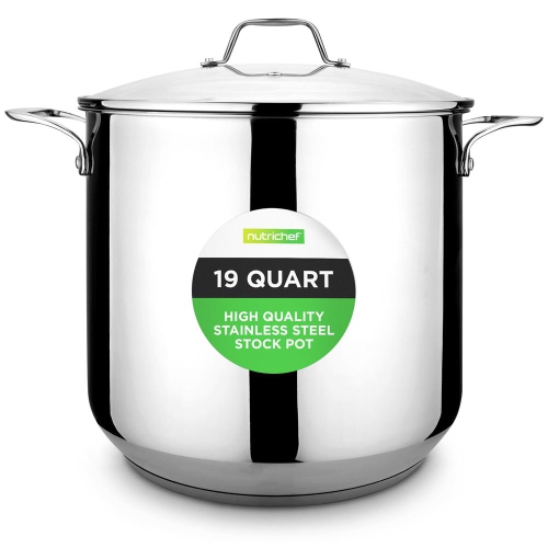 NUTRICHEF  Stainless Steel Cookware Stockpot - 19 Quart, Heavy Duty Induction Pot, Soup Pot With Lid Large enough