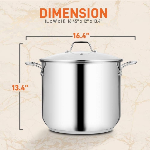 Stainless Steel Cookware Stockpot - 19 Quart, Heavy Duty Induction Pot, Soup Pot With Lid