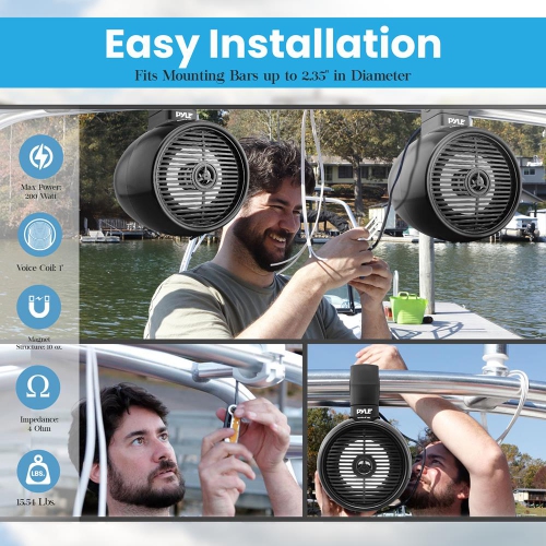 6.5" Marine Wakeboard Water Resistant Speaker - Single 2-Way Mini Box Speaker System with Built-in LED Lights, Black