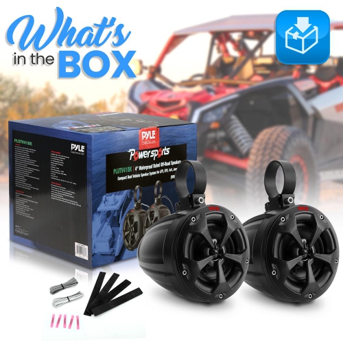 4’’ Water-Resistant Rated Off-Road Speakers - Compact PowerSport Vehicle Speaker System for ATV, UTV, 4x4, Jeep
