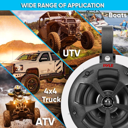 4’’ Water-Resistant Rated Off-Road Speakers - Compact PowerSport Vehicle Speaker System for ATV, UTV, 4x4, Jeep
