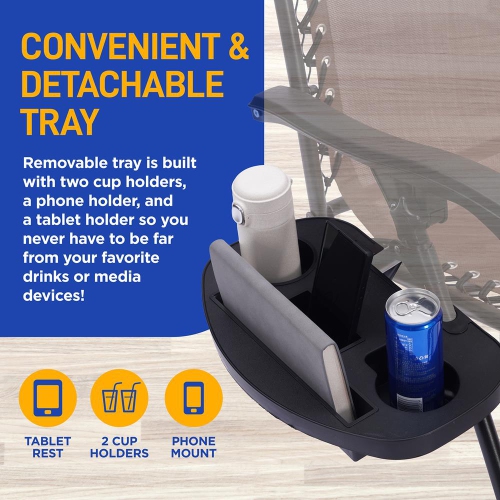 Outdoor Adjustable Zero Gravity Lounge Chair Recliners with Plastic Cup Holder Side Table and Padded Headrest Pillows, 2 Pack,