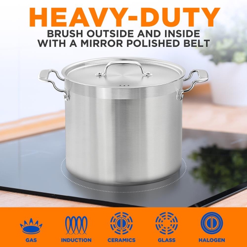 Stainless Steel Cookware Stockpot - 16 Quart, Heavy Duty Induction Pot, Soup Pot With Stainless Steel Lid