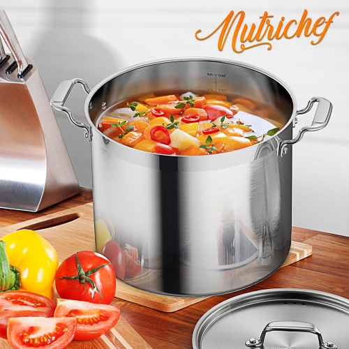 Stainless Steel Cookware Stockpot - 16 Quart, Heavy Duty Induction Pot, Soup Pot With Stainless Steel Lid