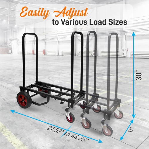 Adjustable Professional Equipment Cart - Compact 8-in-1 Folding Multi-Cart, Hand Truck/Dolly/Platform Cart, Extends Up to 27.52'' to 44.25''