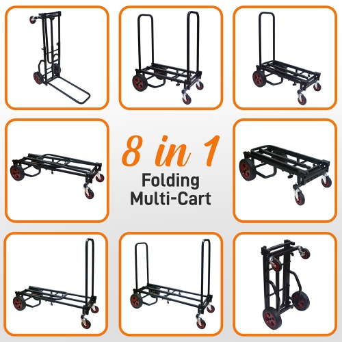 Adjustable Professional Equipment Cart - Compact 8-in-1 Folding Multi-Cart, Hand Truck/Dolly/Platform Cart, Extends Up to 27.52'' to 44.25''