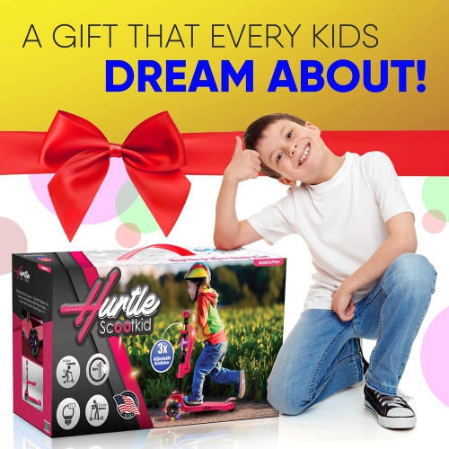 ScootKid 3-Wheel Kids Scooter - Child & Toddler Toy Scooter with Built-in LED Wheel Lights, Fold-Out Comfort Seat (Watermelon)