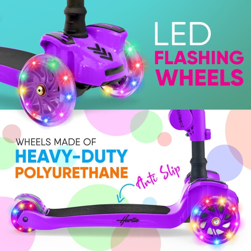 ScootKid 3-Wheel Kids Scooter - Child & Toddler Toy Scooter with Built-in LED Wheel Lights, Fold-Out Comfort Seat (Purple)