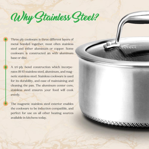 Kitchenware Pots & Pans Set - Triply Stainless Steel Cookware, Non-Stick Coating Inside and Outside
