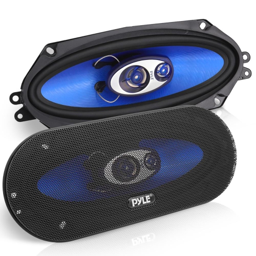 Three-Way Sound Speaker System - One Pair 4'' x 10'' Three-Way Triaxial Loud Audio, 300 Watts w/ 4 Ohm Impedance and 3/4'' Piezo Tweeter for Car Comp