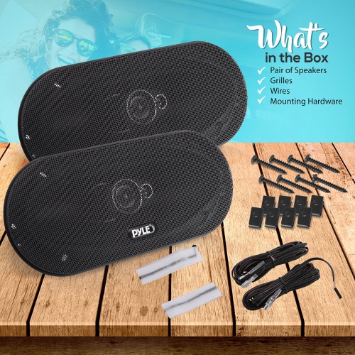 Three-Way Sound Speaker System - One Pair 4'' x 10'' Three-Way Triaxial Loud Audio, 300 Watts w/ 4 Ohm Impedance and 3/4'' Piezo Tweeter for Car