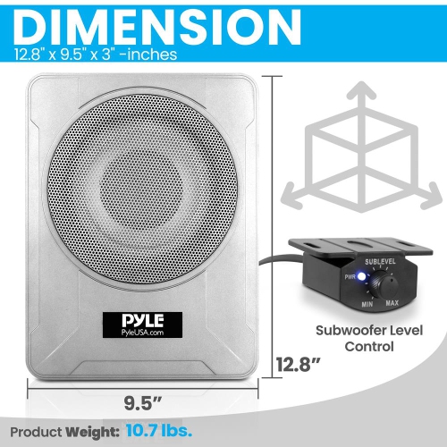 8” 600 Watts Low-Profile Active Amplified Marine & Waterproof Subwoofer System, Suitable for Under-seat Installations