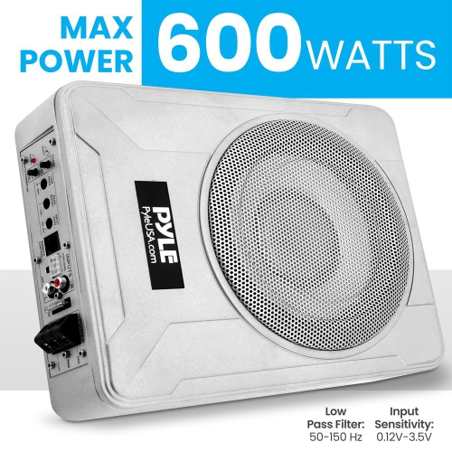 8” 600 Watts Low-Profile Active Amplified Marine & Waterproof Subwoofer System, Suitable for Under-seat Installations