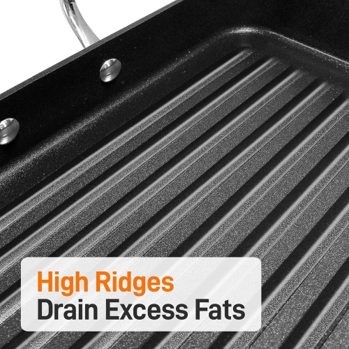 Hard-Anodized Nonstick Grill & Griddle - Dishwasher Safe Nonstick Double Burner Grill Cookware, 20’’ x 13’’ -inches