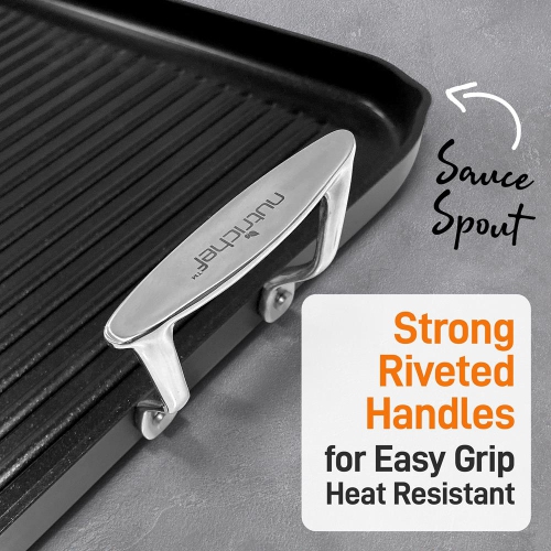 Hard-Anodized Nonstick Grill & Griddle - Dishwasher Safe Nonstick Double Burner Grill Cookware, 20’’ x 13’’ -inches