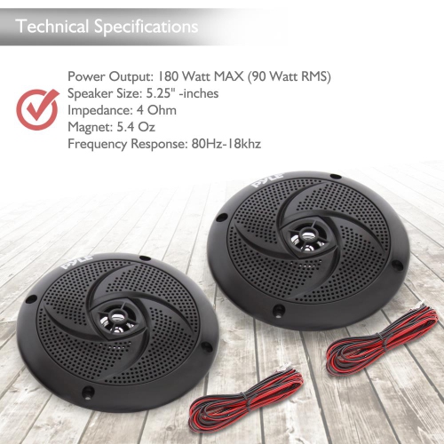 Pyle Waterproof Rated Marine Speakers, Low-Profile Slim Style Speaker Pair, 5.25''-inch