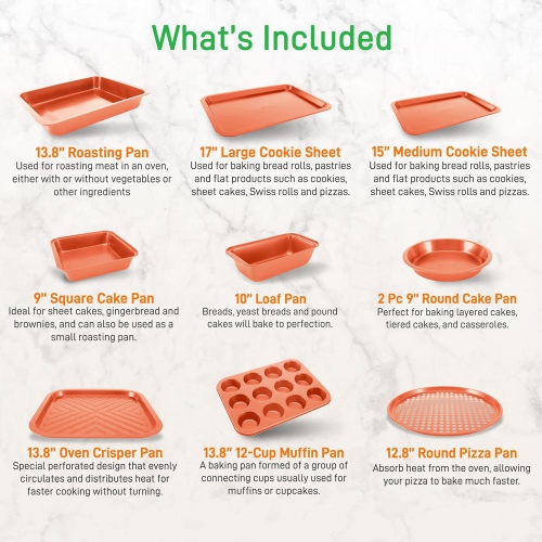 Professional Home Kitchen Bake Pan Set - Attractive, Stylish Non-Stick Metallic Coating, Dishwasher Safe, PFOA, PFOS, PTFE Free