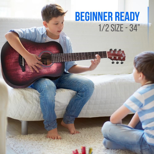 Guitare acoustique 34 po à 6 cordes Beginners - guitare junior 1/2 avec trousse d'accessoires