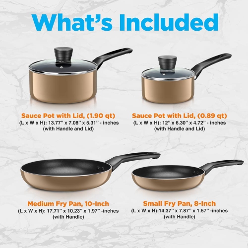 Kitchenware Pots & Pans Set – Basic Kitchen Cookware, Black Non-Stick Coating Inside, Heat Resistant Lacquer