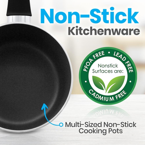 Kitchenware Pots & Pans Set – Basic Kitchen Cookware, Black Non-Stick Coating Inside, Heat Resistant Lacquer