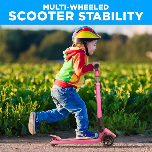 3-Wheel Foldable Kids Scooter - Child Toy Scooter with Built-in LED Wheel Lights, Easy Maneuvering Lean-to-Steer Technology