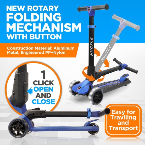 3-Wheel Foldable Kids Scooter - Child Toy Scooter with Built-in LED Wheel Lights, Easy Maneuvering Lean-to-Steer Technology