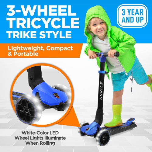 3-Wheel Foldable Kids Scooter - Child Toy Scooter with Built-in LED Wheel Lights, Easy Maneuvering Lean-to-Steer Technology