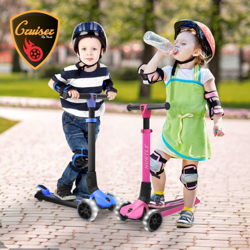3-Wheel Foldable Kids Scooter - Child Toy Scooter with Built-in LED Wheel Lights, Easy Maneuvering Lean-to-Steer Technology