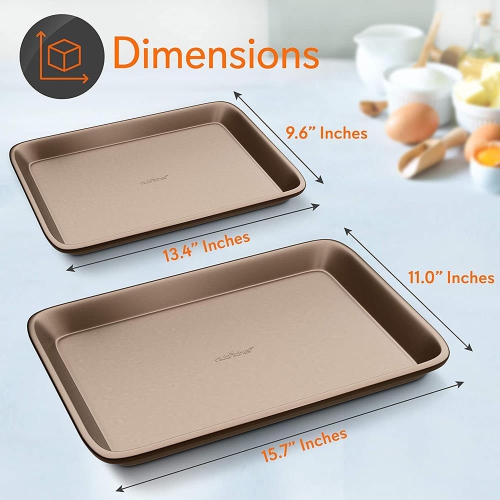Nonstick Cookie Sheet Baking Pan | 2pc Large and Medium Metal Oven Baking Tray Sheet Set - Professional Quality Kitchen Cooking Non-Stick Bake Trays