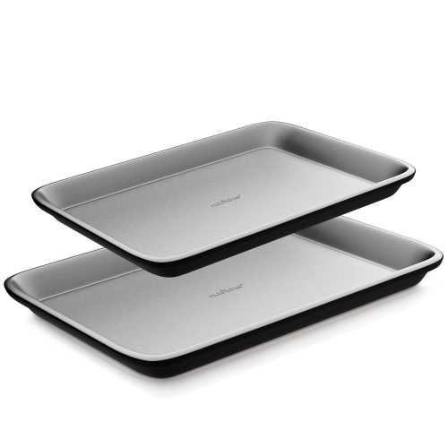 2-Pc. Nonstick Cookie Sheet Baking Pan - Professional Quality Kitchen Cooking Non-Stick Bake Trays with Gray Coating Inside & Outside
