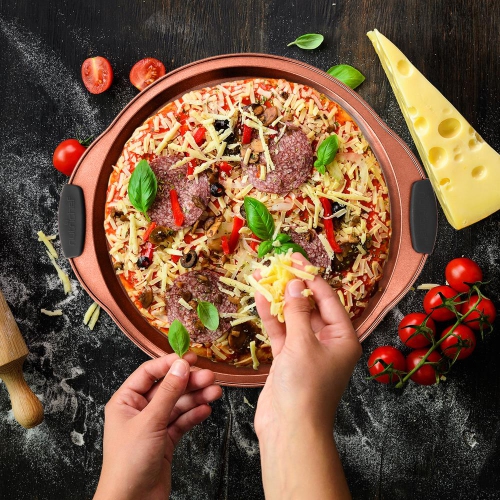 Flexible & Nonstick Carbon Steel Bakeware Set - Professional Home Kitchen Bake Pan Set With Blue Silicone Handles