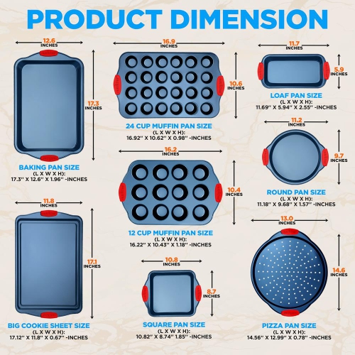 Moules de cuisson de four de cuisine - revêtement antiadhésif bleu de luxe à l'intérieur et à l'extérieur en acier au carbone avec poignées en