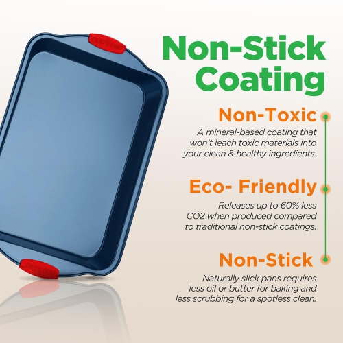 Moules de cuisson de four de cuisine - revêtement antiadhésif bleu de luxe à l'intérieur et à l'extérieur en acier au carbone avec poignées en
