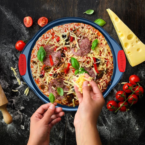 Moules de cuisson de four de cuisine - revêtement antiadhésif bleu de luxe à l'intérieur et à l'extérieur en acier au carbone avec poignées en