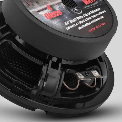 6.5'' Single Voice Coil Car Subwoofer - 150 Watts at 4-Ohm Car Audio Powered Subwoofer, Injection Cone with Rubber Edge