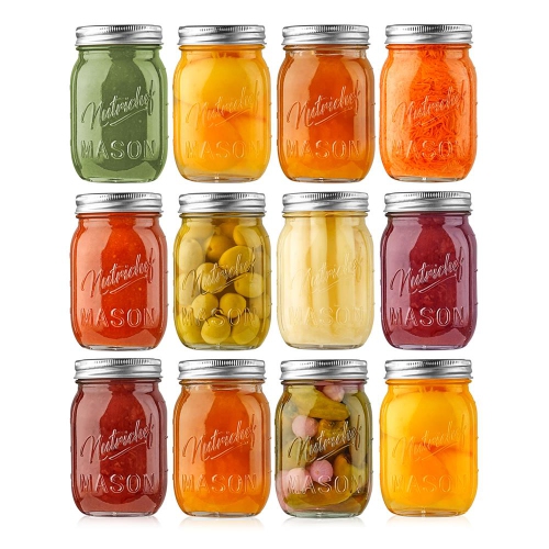 12 Pcs. Glass Mason Jars with Regular Lids and Bands, DIY Magnetic Spice Jars, Ideal for Meal Prep, Jam, Honey, Wedding Favors, and more