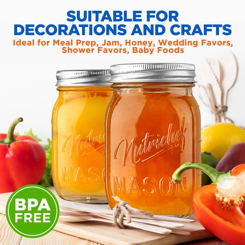 12 Pcs. Glass Mason Jars with Regular Lids and Bands, DIY Magnetic Spice Jars, Ideal for Meal Prep, Jam, Honey, Wedding Favors, and more