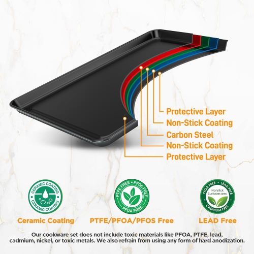 8pcs. Ensembles de plats de cuisson empilables en acier au carbone - revêtement antiadhésif, ensemble de plaques de cuisson