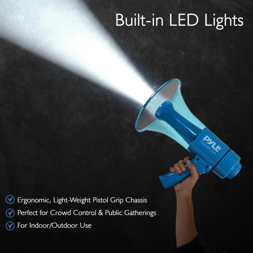 Waterproof Megaphone - Water Resistant PA Bullhorn Speaker with Built-in Rechargeable Battery and LED Lights