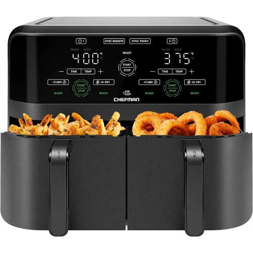 CHEFMAN  6-Quart Dual Air Fryer With 2 Baskets, Digital Touchscreen Double Air Fryer Oven, 2 Independent 3Qt Nonstick