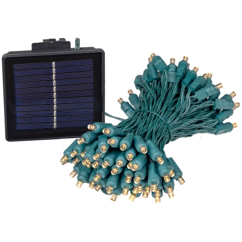 Novelty Lights 100 Light Solar Powered LED Outdoor Mini Light String, 50 Feet on Green Wire, 5mm Bulbs, Automatic Dusk to Dawn Operation
