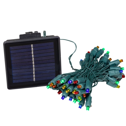 Novelty Lights 100 Light Solar Powered LED Outdoor Mini Light String, 50 Feet on Green Wire, 5mm Bulbs, Automatic Dusk to Dawn Operation