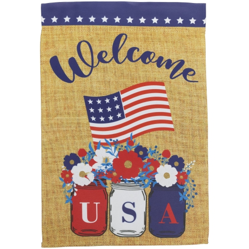 NORTHLIGHT  Floral Mason Jars "welcome" Usa Flag Patriotic Outdoor Garden Flag 18" X 12.5"