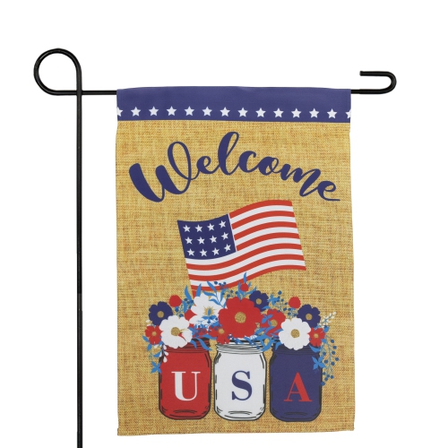 Floral Mason Jars "Welcome" USA Flag Patriotic Outdoor Garden Flag 18" x 12.5"
