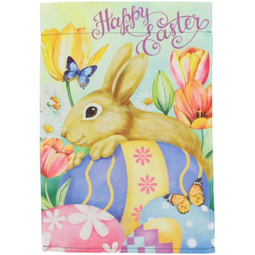 Bunny and Butterflies "Happy Easter" Outdoor Garden Flag - 18" x 12.5"