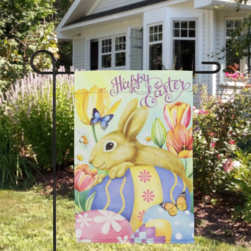 Bunny and Butterflies "Happy Easter" Outdoor Garden Flag - 18" x 12.5"