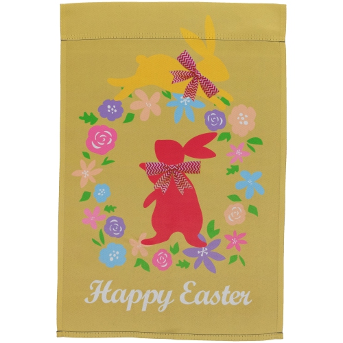 Hopping Bunnies "Happy Easter" Floral Outdoor Garden Flag 18" x 12.5"