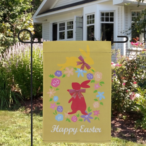 Hopping Bunnies "Happy Easter" Floral Outdoor Garden Flag 18" x 12.5"