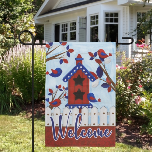 Patriotic Birdhouse "Welcome" Outdoor Garden Flag 18" x 12.5"