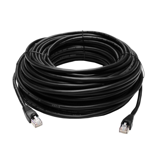 LOREX  Cat6 Outdoor Extension Cable, Weather Shielded, Cul Cmr Riser Rated, Uv Treated, Direct Burial Underground - In Black It was a no-brainer to go with CAT6 for the PoE connection to the NVR